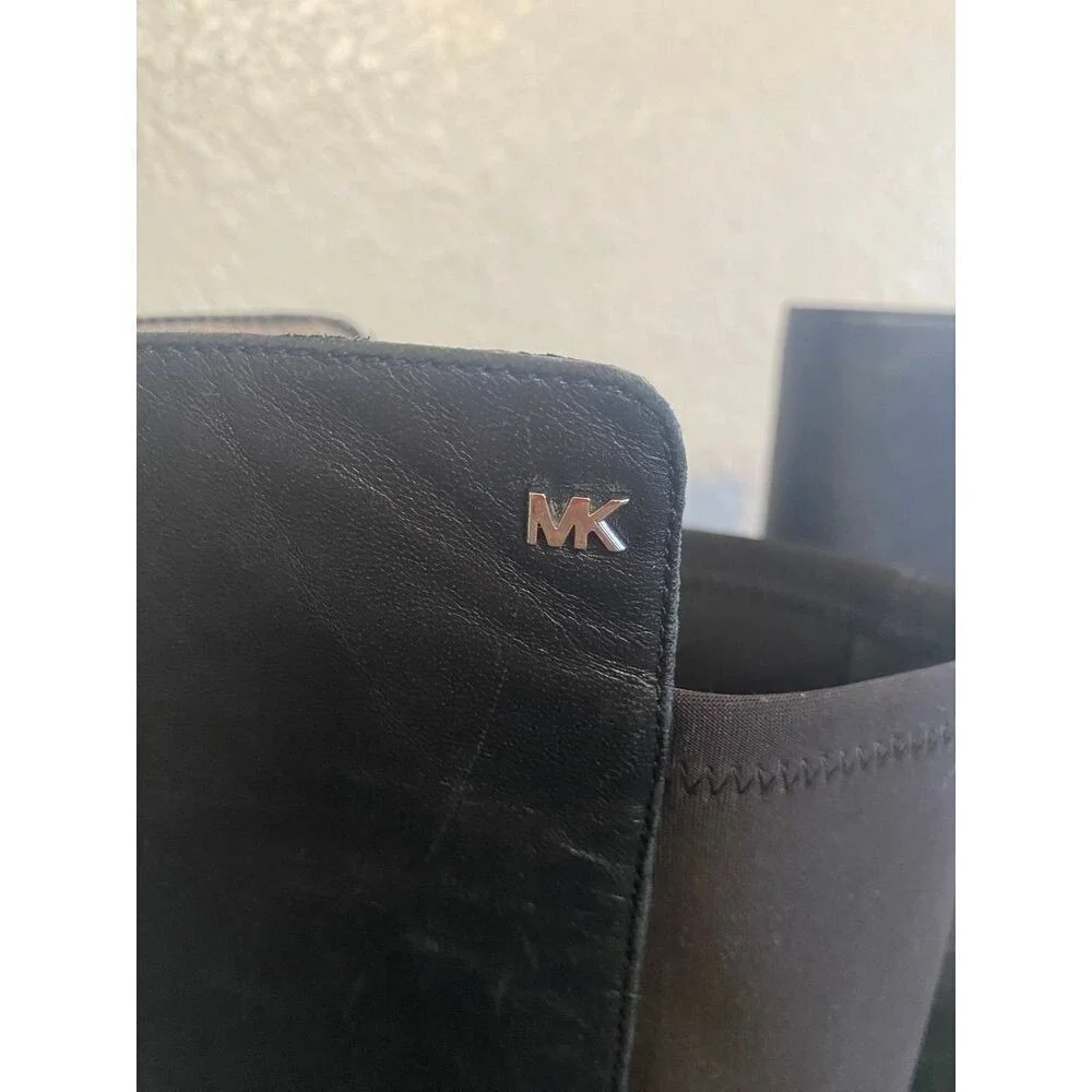 Michael Kors Black Leather Over the Knee Mixed Stretch Boots Low Heel Womens 7.5